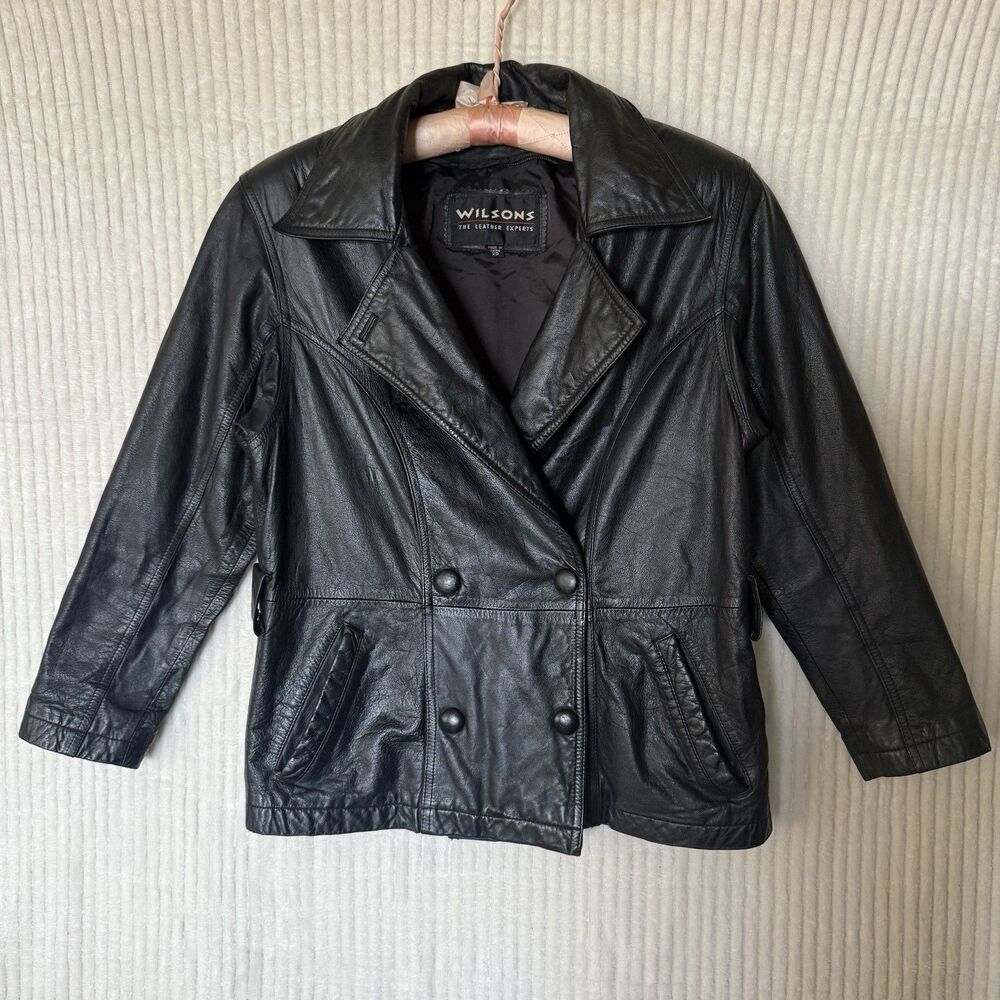 Vintage Wilson's Women's Black 100% Leather Jacket Size XS Pockets No Belt - Picture 13 of 14